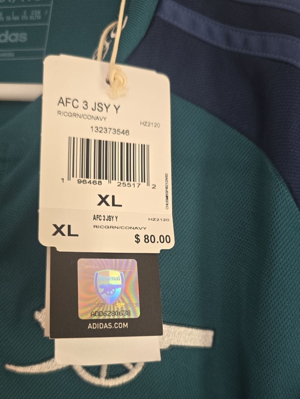 adidas Kids Arsenal Soccer Jersey Teal and Navy - Picture 10 of 10